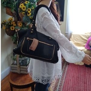 Linea Pelle Black Triple Entry Satchel bag XL with dust bag..Very Nice!